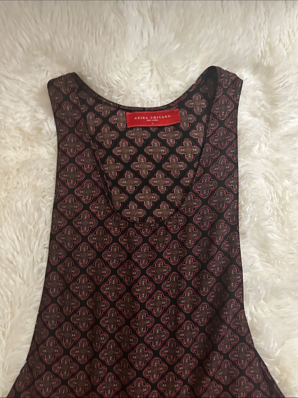 AKIRA Black and Burgundy Patterned Jumpsuit